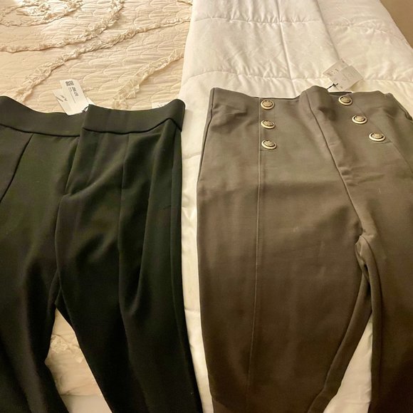 TWO PAIR NWT Zara leggings - BRAND NEW! Black with slits, army green and buttons - Picture 3 of 4